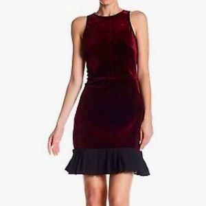 ABS Collection Pleated Hem Fit & Flare Velvet Dress- Maroon